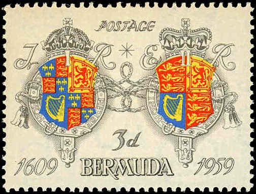 BERMUDA Sc 170 VF/MNH - 1959 3p Arms of James I & Elizabeth II