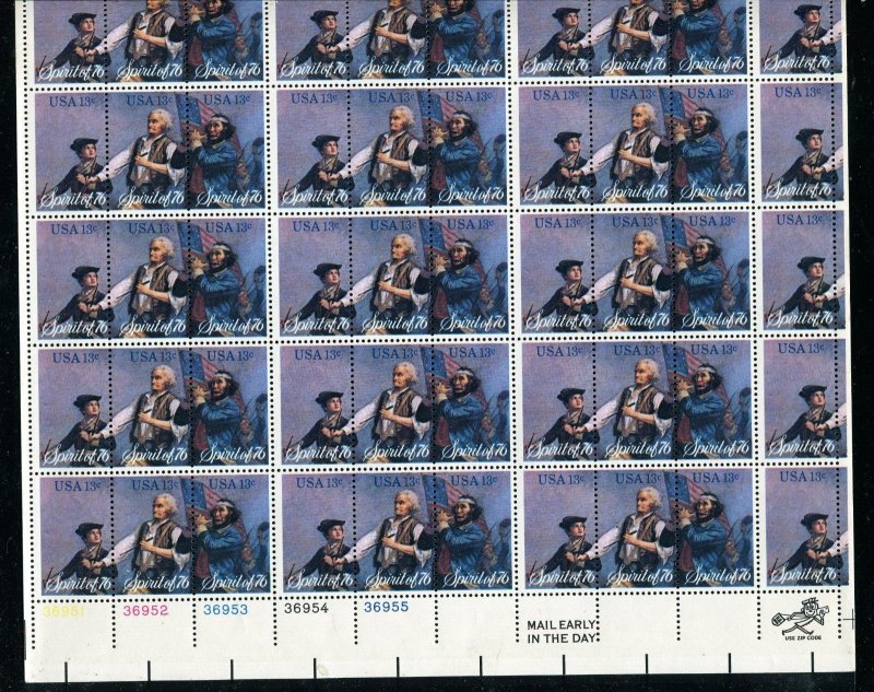 1629-1631 Spirit of 76 Sheet of 50 13¢ Stamps MNH 1976