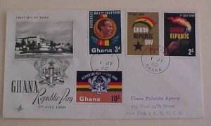 GHANA  FDC 1960 JULY 1 REGISTERED TO USA