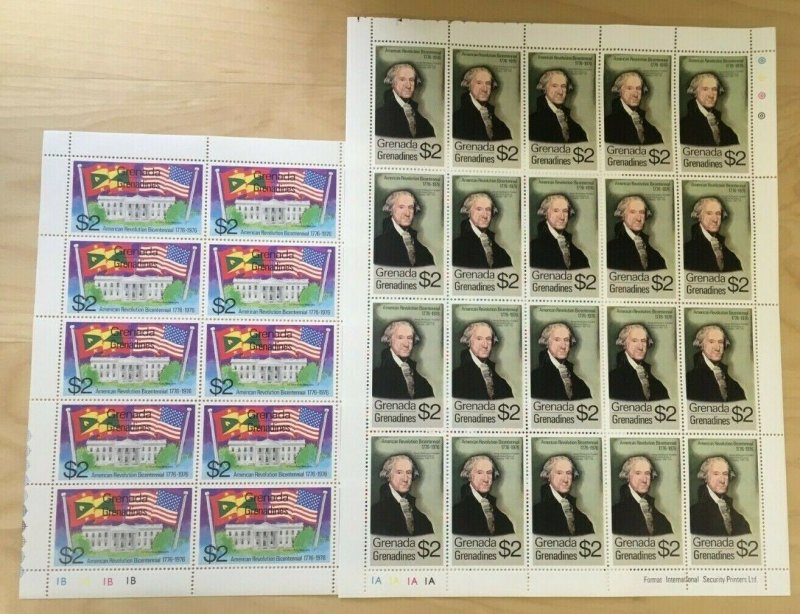 FULL SHEETS Grenadines 1975 91-100 - US Bicentennial - Set of Sheets - MNH