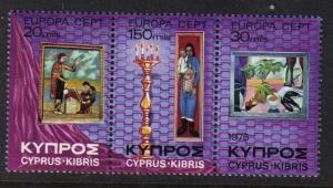 Cyprus #438a mint set (strip of 3), Europa 1975