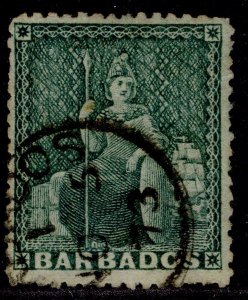 BARBADOS QV SG58, ½d green, USED. Cat £29. CDS