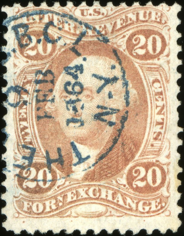 i821 U.S. Revenue Scott R41c 20c Foreign Exchange. Bold handstamp cancel SCV=$80