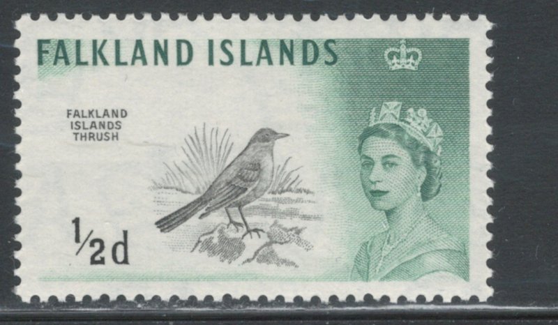 Falkland Islands 1960 Queen Elizabeth II & Thrush 1/2p Scott # 128 MH