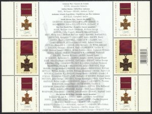 VICTORIA CROSS = Block of 6 with LIST OF THE RECIPIENTS Canada 2004 #2066a MNH