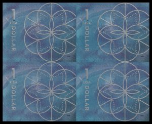 US 5853 Floral Geometry Blue $1 block 4 MNH 2024