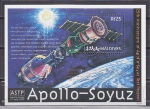 Maldives, Scott cat. 2460. Apollo-Soyuz, 25th Anniversary s/sheet. ^