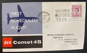 1960 London England First Flight Cover To Copenhagen Denmark BEA Comet 4B