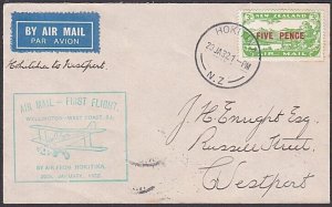 NEW ZEALAND 1932 First flight cover Hokitika to Westport....................z990