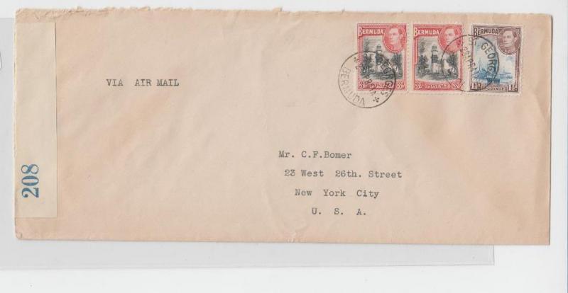 BERMUDA 1941 CENSOR(#208) COVER TO USA AIRMAIL, 7½d RATE (SEE BELOW)