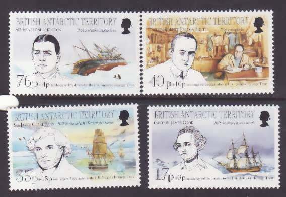 British Antarctic Territory-Sc#B1-4- id8-unused NH semi-postal set-Explorers-Coo