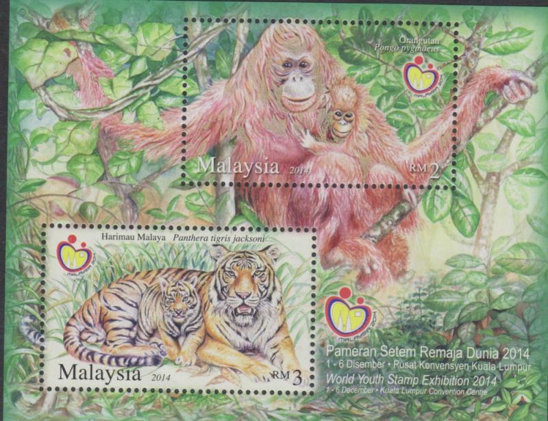 O) 2014 MALAYSIA, ORANGUTAN, PHANTERA TIGRIS, SOUVENIR MNH