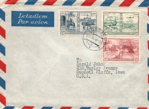 1949 CZECHOSLOVAKIA TRIPLE FRANKING OF U.P.U. STAMPS ENVELOPE TO U.S.A. AIRMAIL