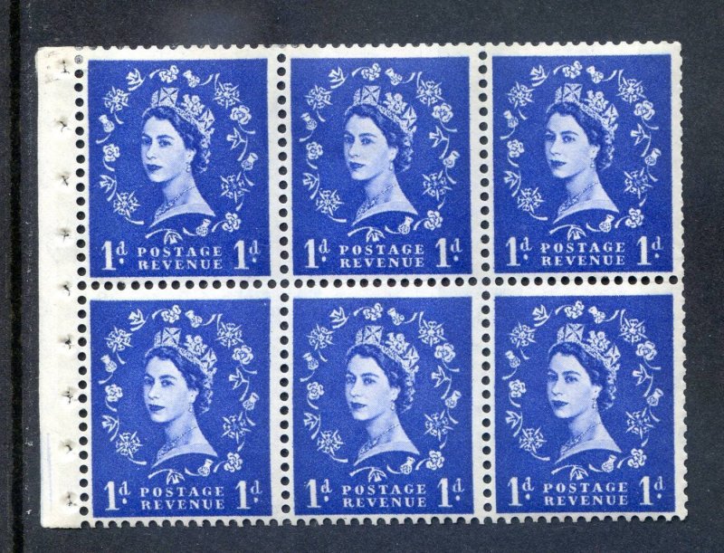 GB QE2 1d Ultramarine Booklet Pane 6 Unmounted Mint SGSB26