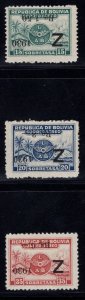 MOMEN: BOLIVIA SC #C24a-C26a 1930 INVERTED ZEPPELIN MINT OG H 3 CERTS LOT #67798