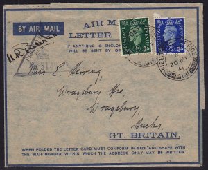 GB - 1937 - Scott #235,239 - used on 1941 letter card - FPO 191 censor mark