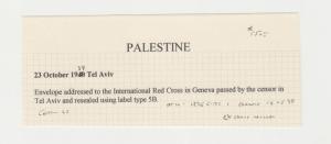 PALESTINE -RED X GENEVA 1939 SCARCE CENSOR COVER, TAPE#5B, 15m RATE(SEE BELOW