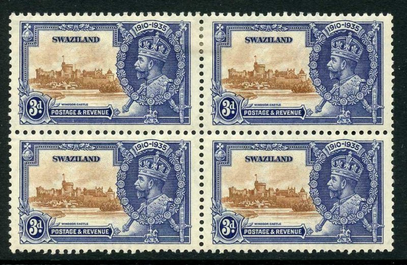 Swaziland 1935 Silver Jubilee SG23a 3d Extra Flagstaff in a BLOCK