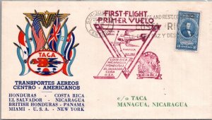 COSTA RICA 1943 POSTAL CACHET TACA FIRST FLIGHT AIRMAIL COVER ADDR NICARAGUA