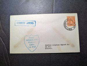 1928 Peru Airmail Experimental Dolittle Test Flight Cover Lima to La Paz Bolivia