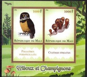 Mali 2014 Birds Owls Mushrooms Sheet MNH