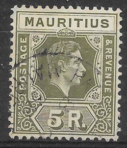 MAURITIUS SG262a 1943 5r SAGE-GREEN USED