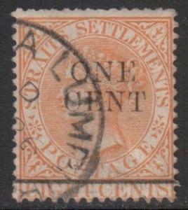 Straits Setts Scott 80 - SG91, 1892 1c on 8c Orange used