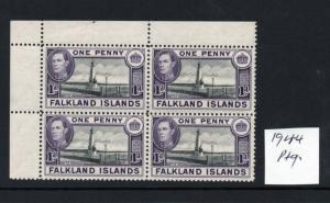 FALKLAND ISLANDS 1937/52 values, Blocks of fours verified and Unmounted.