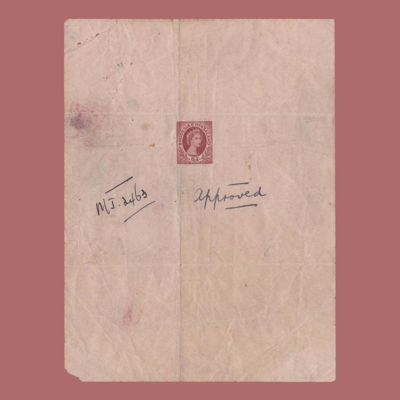 Rhodesia & Nyasaland 1955 Queen Elizabeth II die proof of air letter stamp ✔️