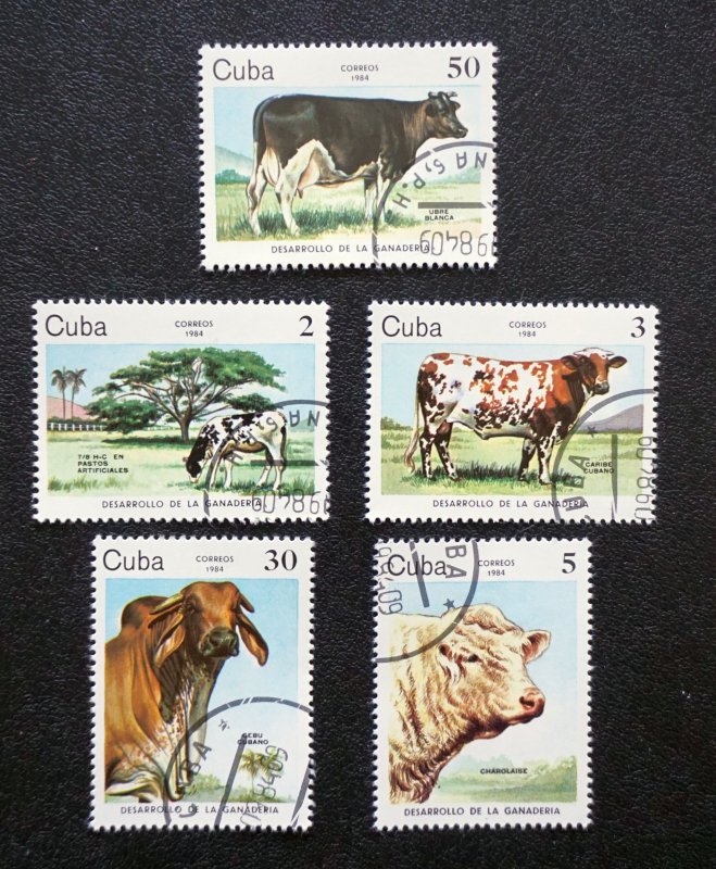 CUBA Sc# 2729-2733  CATTLE BREEDING cows CPL SET of 5  1984  used / cancelled