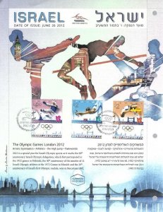 ISRAEL 2012 THE OLYMPIC GAMES OLYMPIAD LONDON 3 STAMPS IPS ALBUM PAGE  SPORT