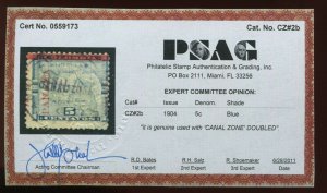 Canal Zone 2b RARE CANAL ZONE DOUBLE OVERPRINT VAR Used Stamp with PSAG Cert 2