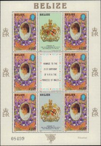 Belize #621-623, Complete Set(3), Shts of 6 + Labels, 1982, Royalty, NH