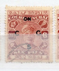 India Cochin 1948-49 Early Issue used Shade of 6p. Optd NW-16231