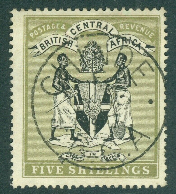 SG 39 British Central Africa 1896. 5/- black & olive. Very fine used CAT £300