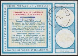 AUSTRALIA 1971 18c handstamp on 12c International Reply Coupon -...........A6835