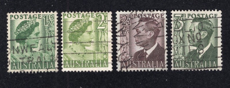 Australia 1950-51 Set of 4 Elizabeth & George VI, Scott 230-233 used