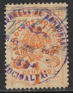 HONDURAS 1898 1c Documentary Revenue Control VFU