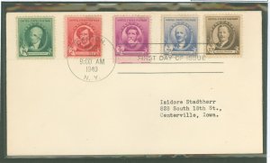 US 884-888 1940 10c Frederic Remington with a FD cancel on an addressed uncacheted FDC with four other stamps from the artist fa