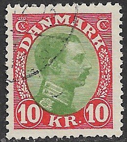 DENMARK 1913-28 10kr Christian X Portrait Issue Sc 131 VFU