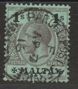 MALTA 1914 KGV 1/- WMK MULTI CROWN CA USED