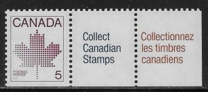 Canada 940 5c Maple Leaf Booklet Strip single and tab MNH Bottom Imperf