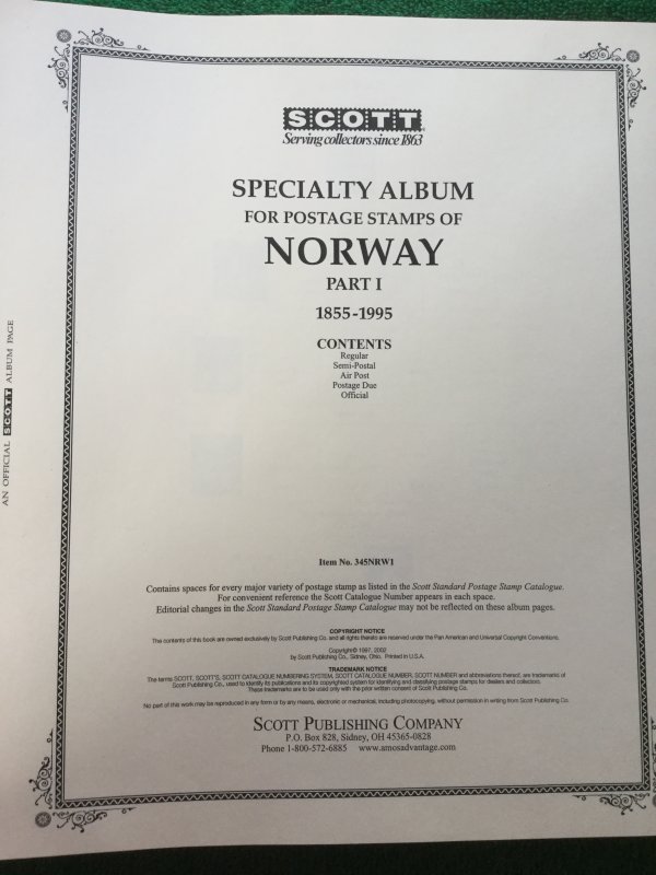 Never Used Scott Norway Album 1855-1995 in New Scott Binder w/ Slipcase