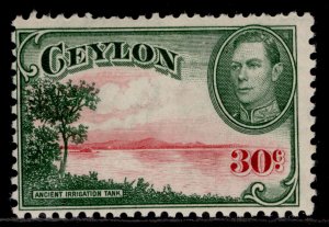 CEYLON GVI SG393b, 30c carmine & green, M MINT. Cat £13. WMK UPRIGHT