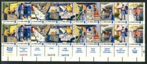 1973 USPS Postal Service Employees Strip Of 20 8c Postage Stamps, Sc# 1489-1498