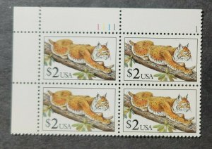 Scott #2482 $2 Bobcat Plate Block of 4 Stamps - MNH