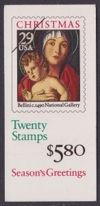 US 2710a BC83A Christmas Madonna & Child 29c booklet 20 #1 MNH 1992