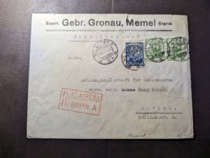 1925 Registered Latvia Cover Klaipeda to Zurich Switzerland