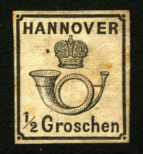 Hanover German States #18 1859-1861 Imperf Crown & Post Horn Faintly Used F-VF