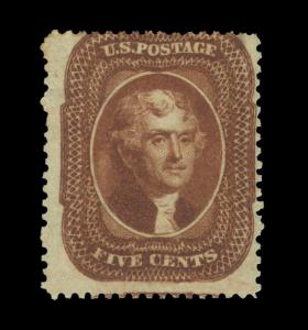 US 1860  JEFFERSON  5c brown  Type II  Scott # 30A  unused  FVF